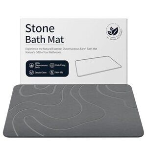Stone Bath Mat Diatomaceous Earth Quick Dry Non Slip Shower Mat Grey 24x16